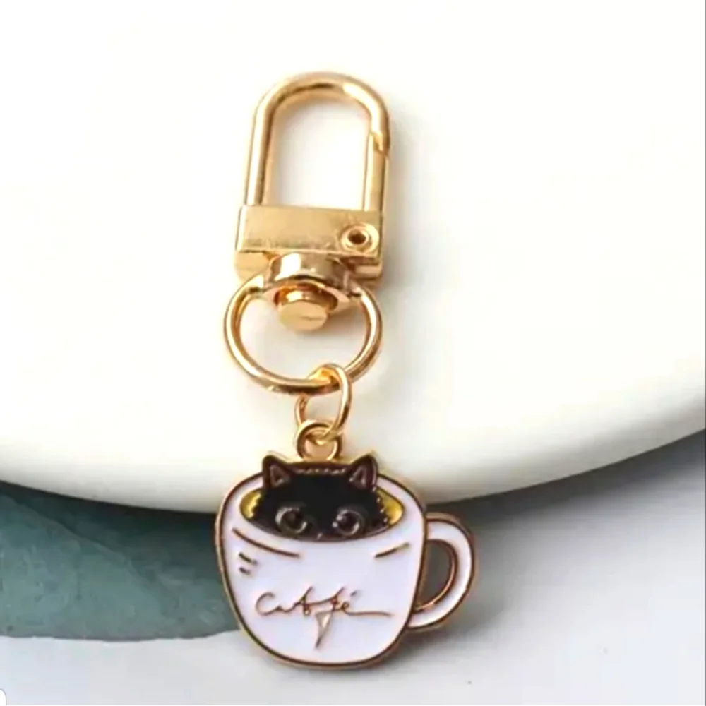 Cat in Cafe Cup Keychain - Picture 1 of 2